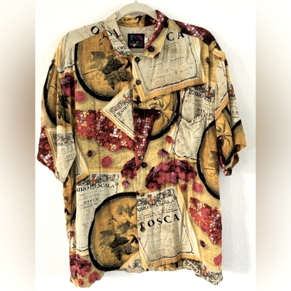 Vintage Jams World Graphic Button Down Shirt Hawaiian Large Men